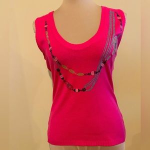 Just Cavalli Women’s Pink Knit Sleeveless Top With Necklace Application Size M